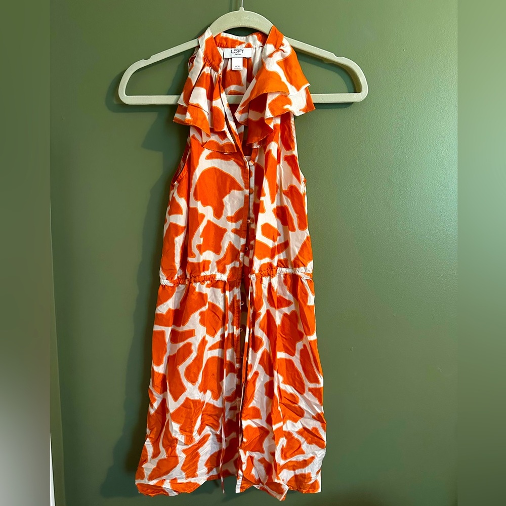 LOFT Vibrant Orange and White Blouse